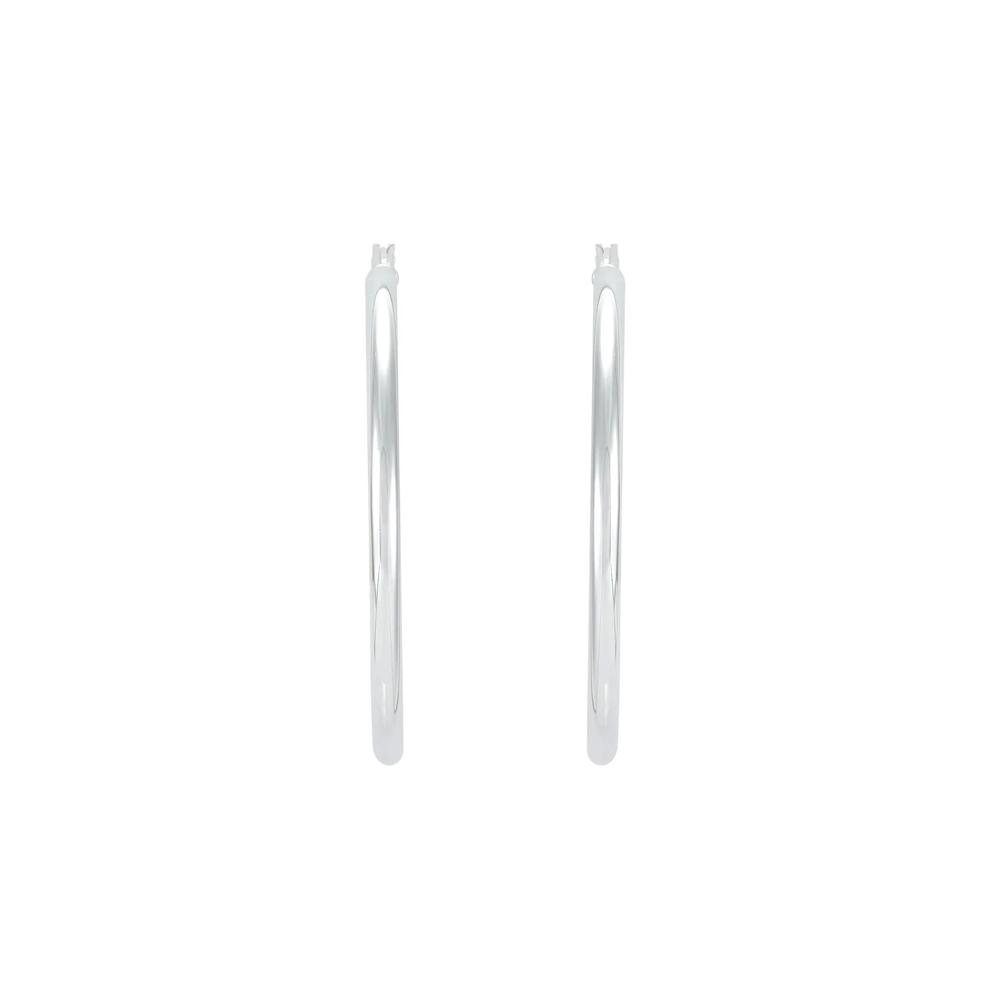 Polished Round Hoop Earrings in Sterling Silver – Image 3 of 3