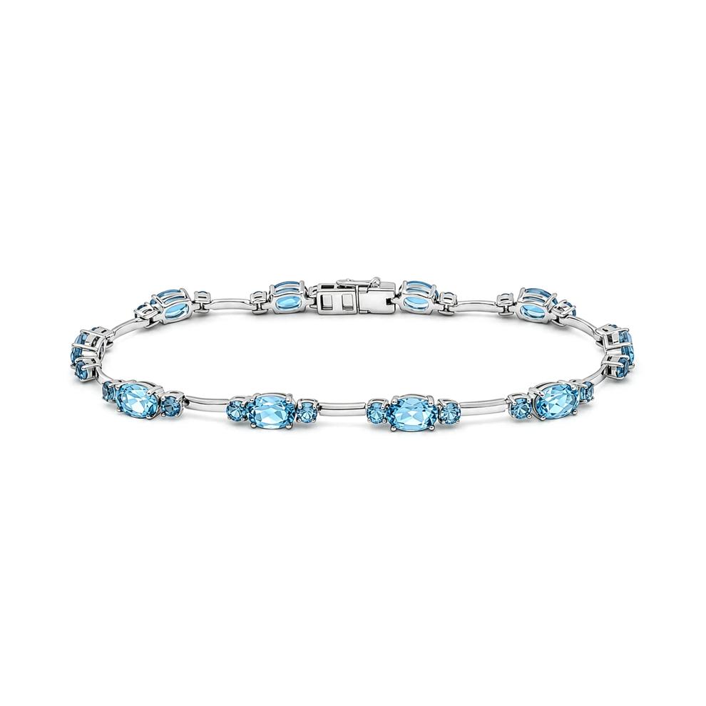 Oval Blue Topaz Line Bracelet in Sterling Silver – Image 1 of 2