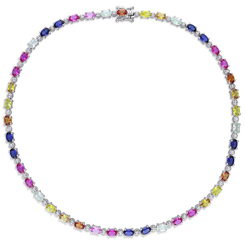 Lab Created Multi-Color Sapphire Tennis Necklace in Sterling Silver – Image 2 of 6