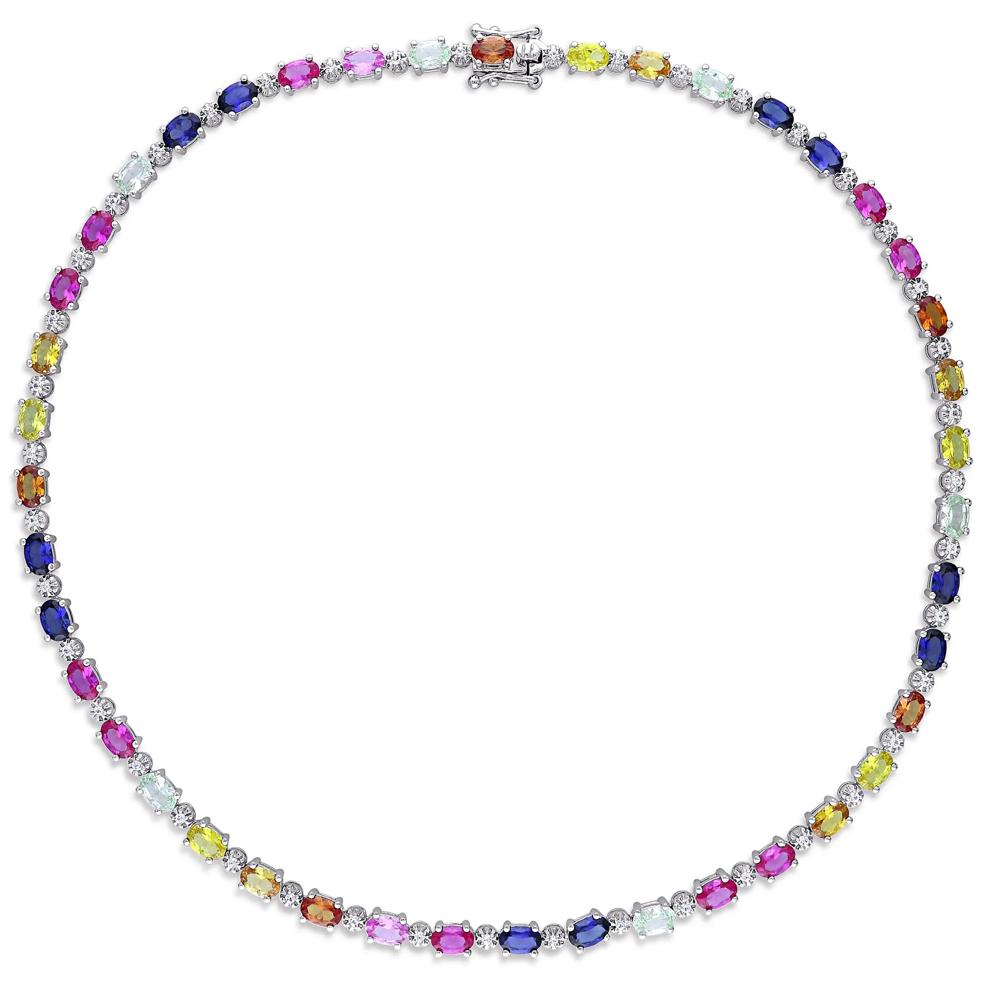 Lab Created Multi-Color Sapphire Tennis Necklace in Sterling Silver – Image 2 of 6