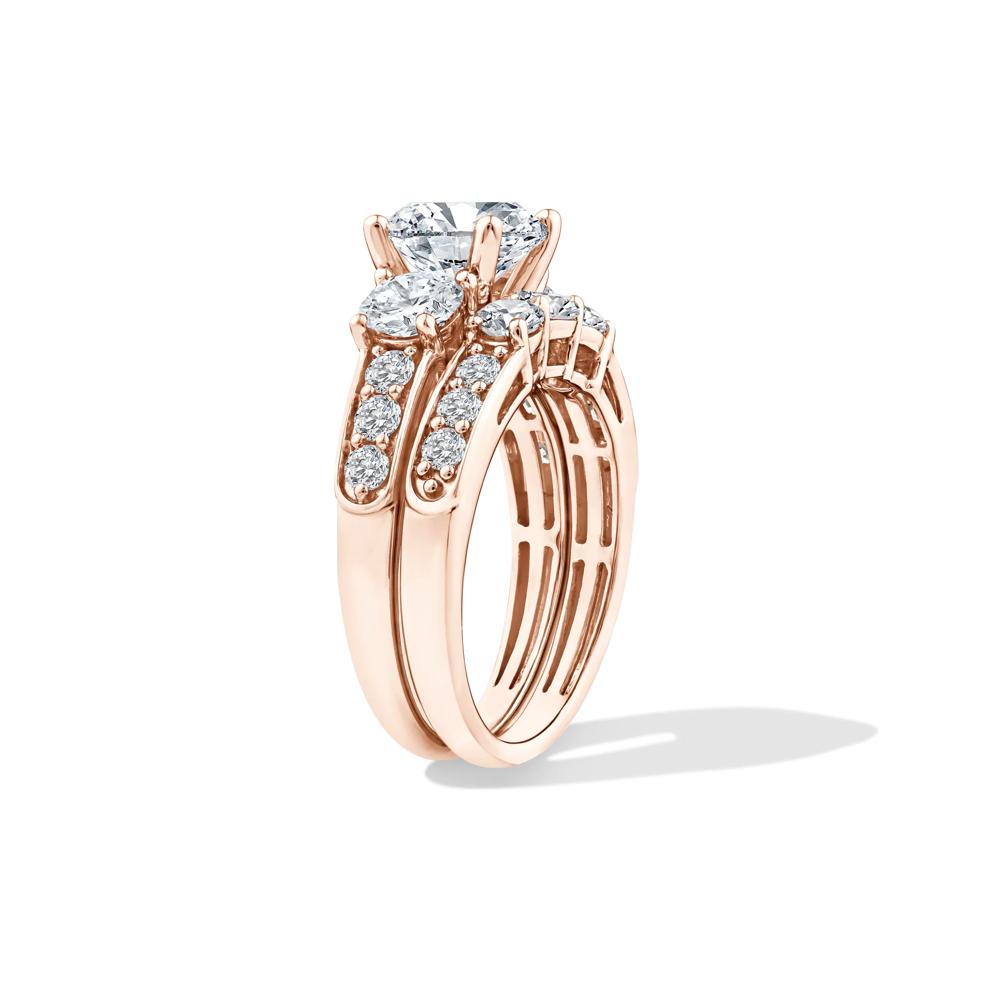 Lab Grown Diamond Round Center Three-Stone Engagement Set in 10K Rose Gold (4 ct. tw.) – Image 3 of 6