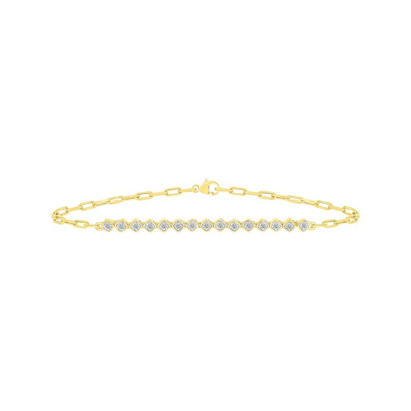 Diamond Faux Bezel Paperclip Bracelet in 10K Yellow Gold &#40;1/4 ct. tw.&#41; – Image 1 of 2
