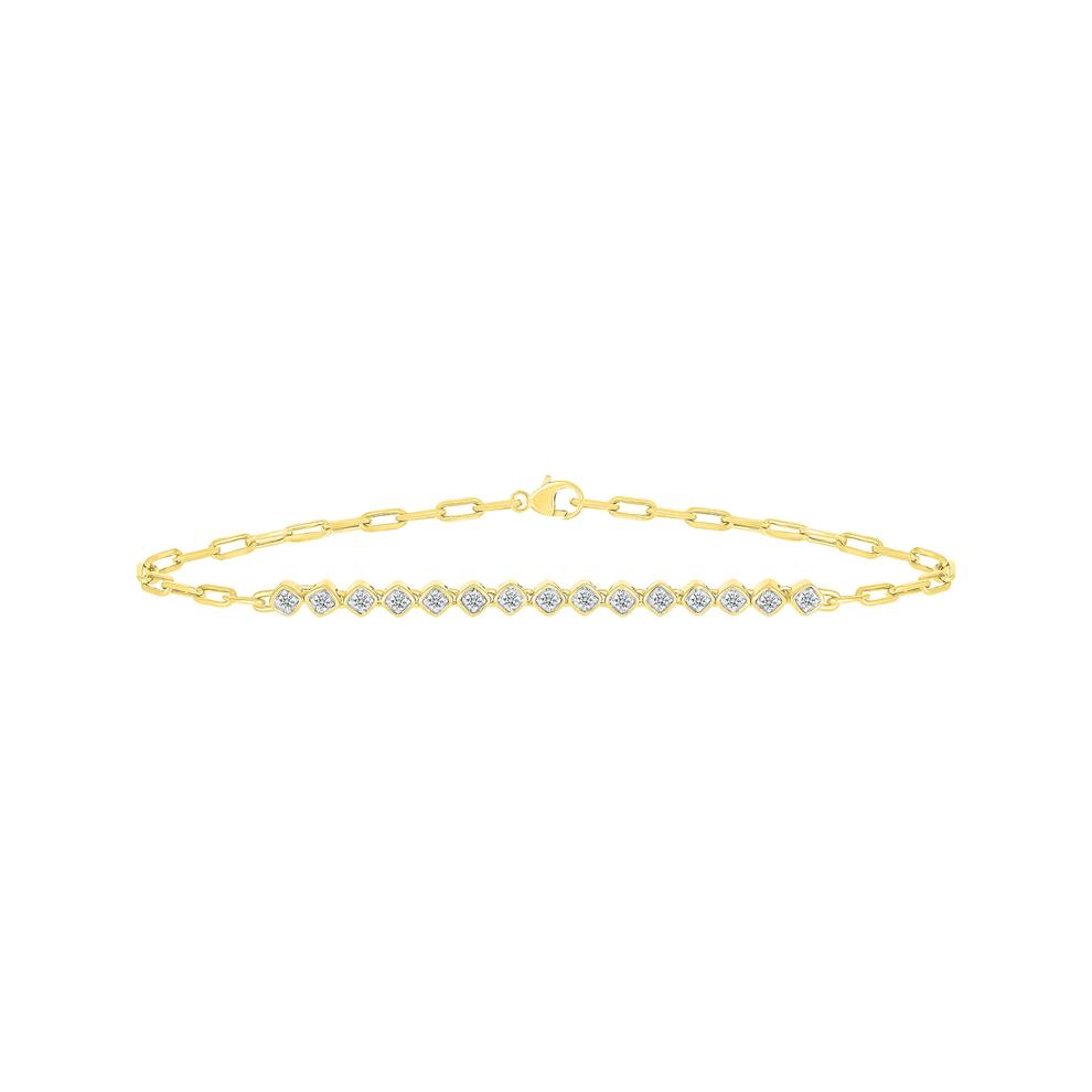 Diamond Faux Bezel Paperclip Bracelet in 10K Yellow Gold (1/4 ct. tw.) – Image 1 of 2