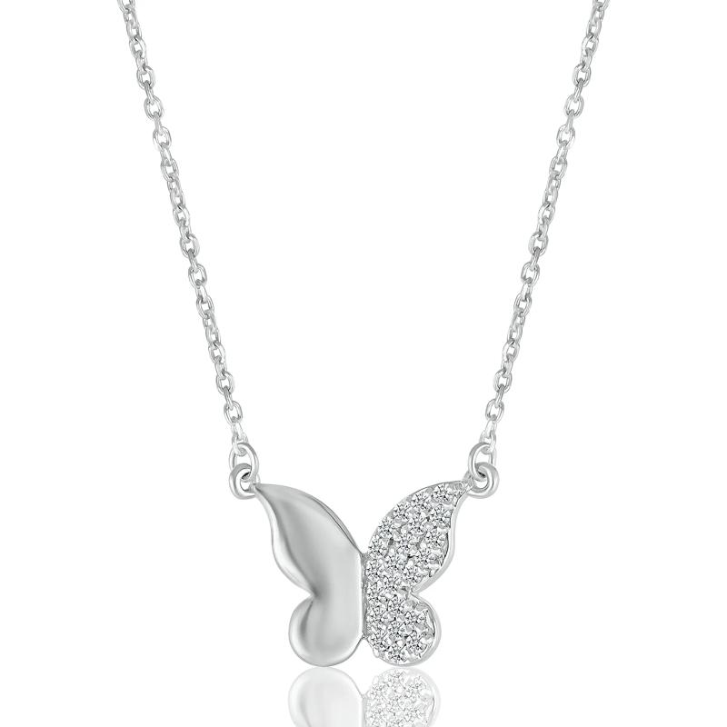 Diamond Butterfly Pendant in Sterling Silver &#40;1/8 ct. tw.&#41; – Image 1 of 3