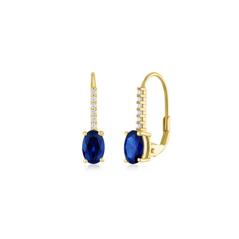 Lab-Created Blue Sapphire Oval and Diamond Accent Drop Earrings in 10K Yellow Gold – Image 1 of 1