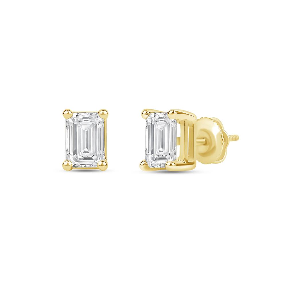 Lab Grown Diamond Emerald-Cut Solitaire Stud Earrings in 14K Yellow Gold (3 ct. tw.) – Image 1 of 3