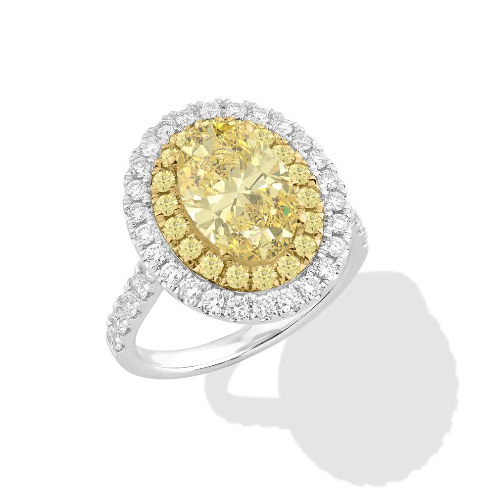 Lab Grown Diamond Yellow Oval Center Halo Engagement Ring in 14K White Gold (4 1/4 ct. tw.) – Image 4 of 4