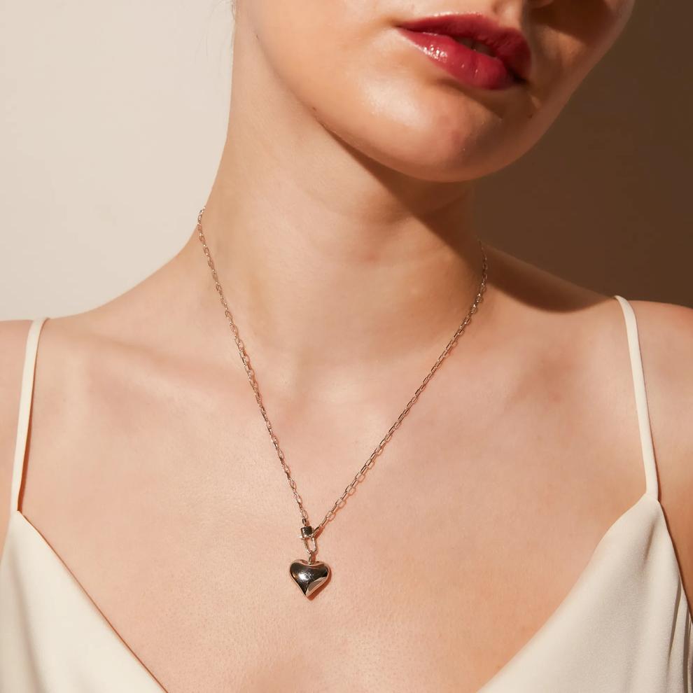 Puffy Heart Lock Necklace in Sterling Silver – Image 5 of 6