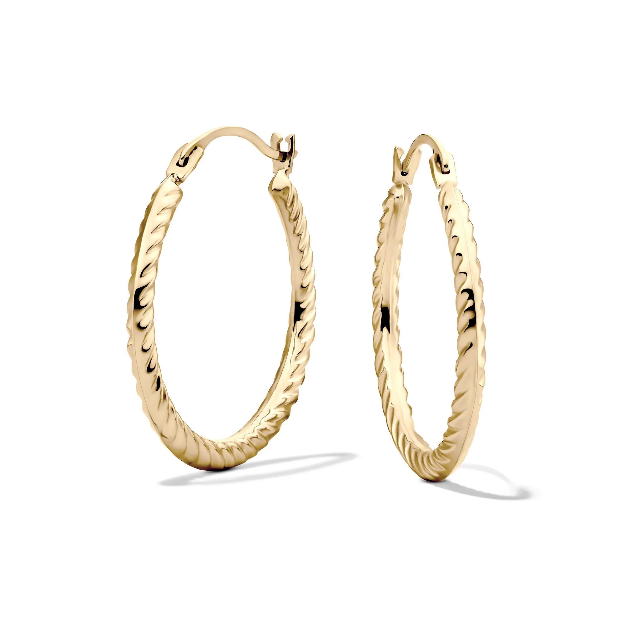 Polished Shrimp-Textured Hoop Earrings in 10K Yellow Gold