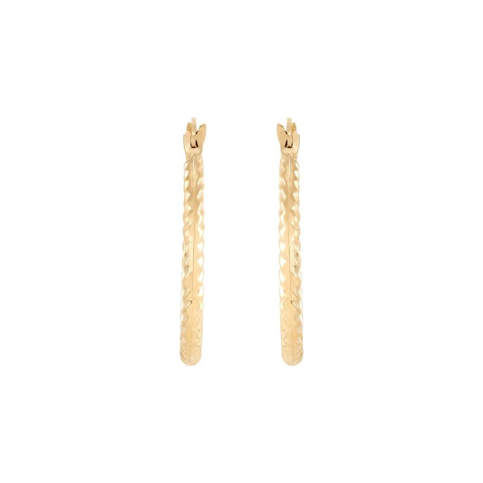 Polished Shrimp-Textured Hoop Earrings in 10K Yellow Gold, 20MM – Image 1 of 3