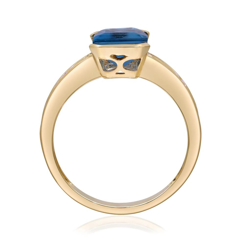 Emerald-Cut London Blue Topaz &amp; Diamond Ring in 10K Yellow Gold (1/5 ct. tw.) – Image 2 of 4
