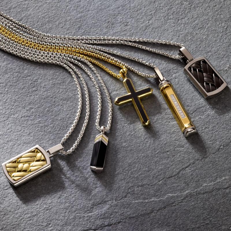 Men&#39;s Black Onyx Stick Pendant in Sterling Silver and Vermeil – Image 6 of 7