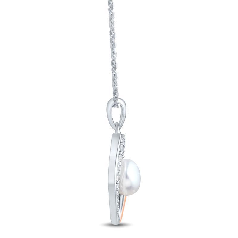 White Topaz and freshwater Pearl Heart Pendant in Sterling Silver and 10K Rose Gold – Image 2 of 3