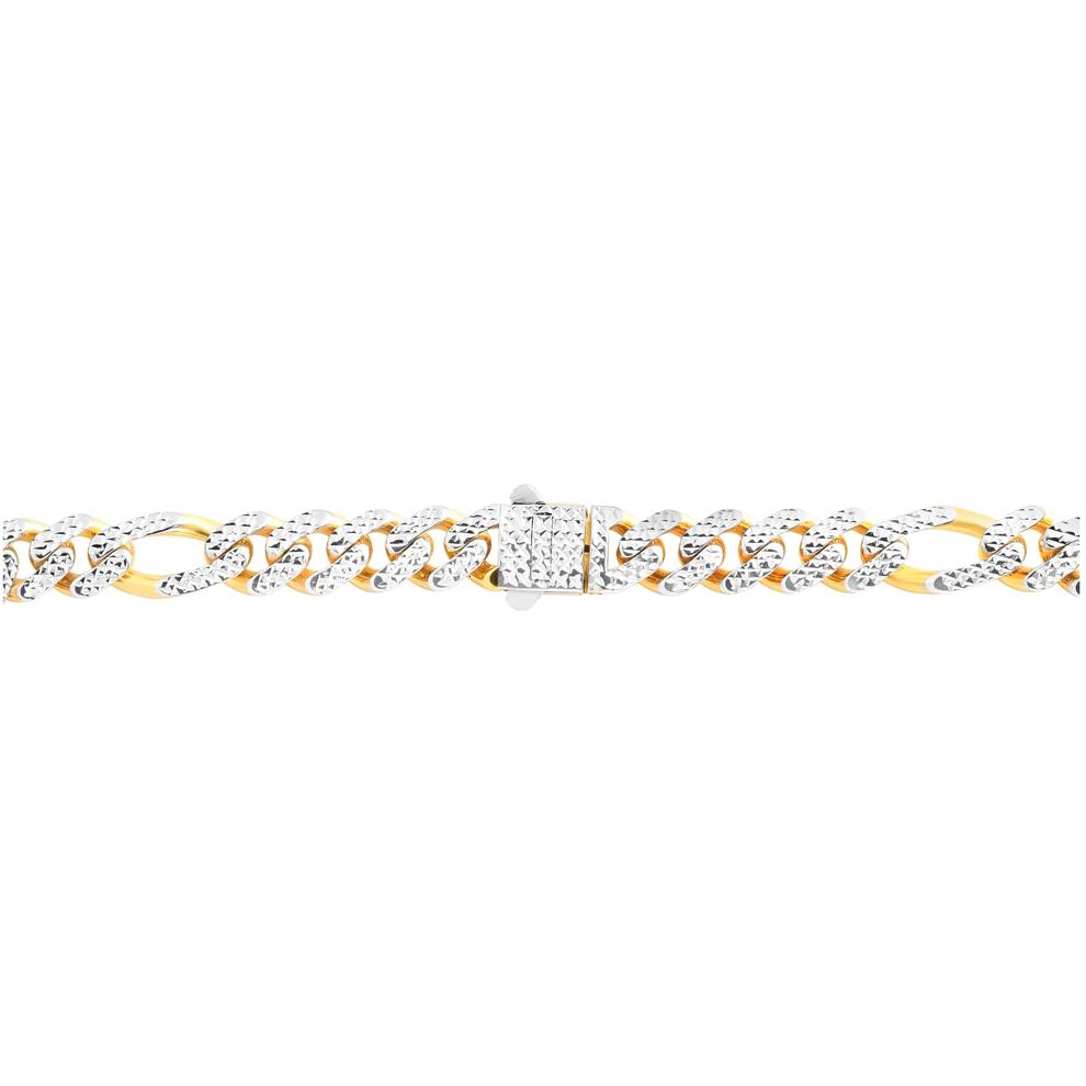 Monaco Figaro Pave Chain Bracelet in 14K Yellow and White Gold, 8MM, 8.25" – Image 2 of 3