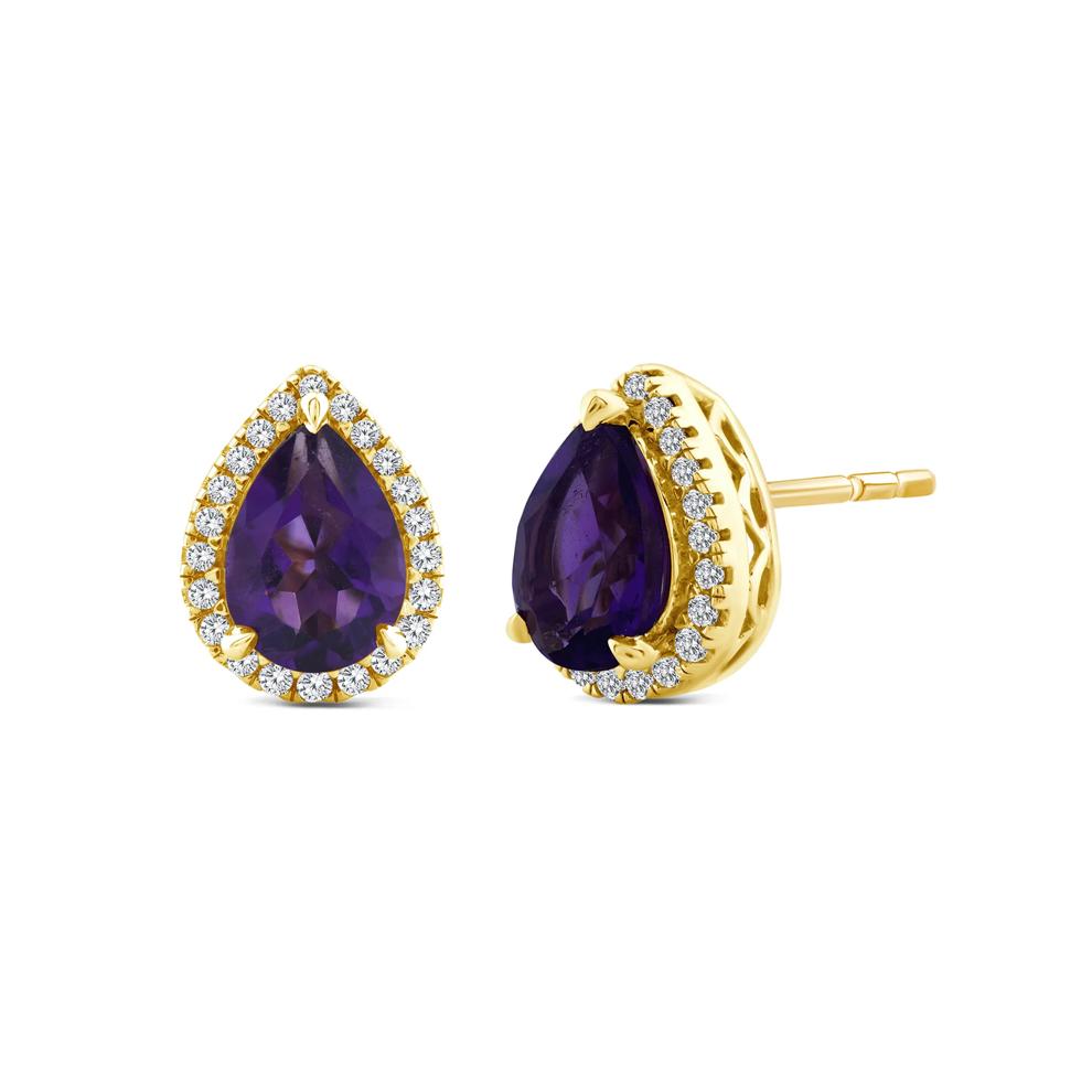 Amethyst, Pink Sapphire and Diamond Earrings in 10K Yellow Gold (1/7 ct. tw.) – Image 1 of 3