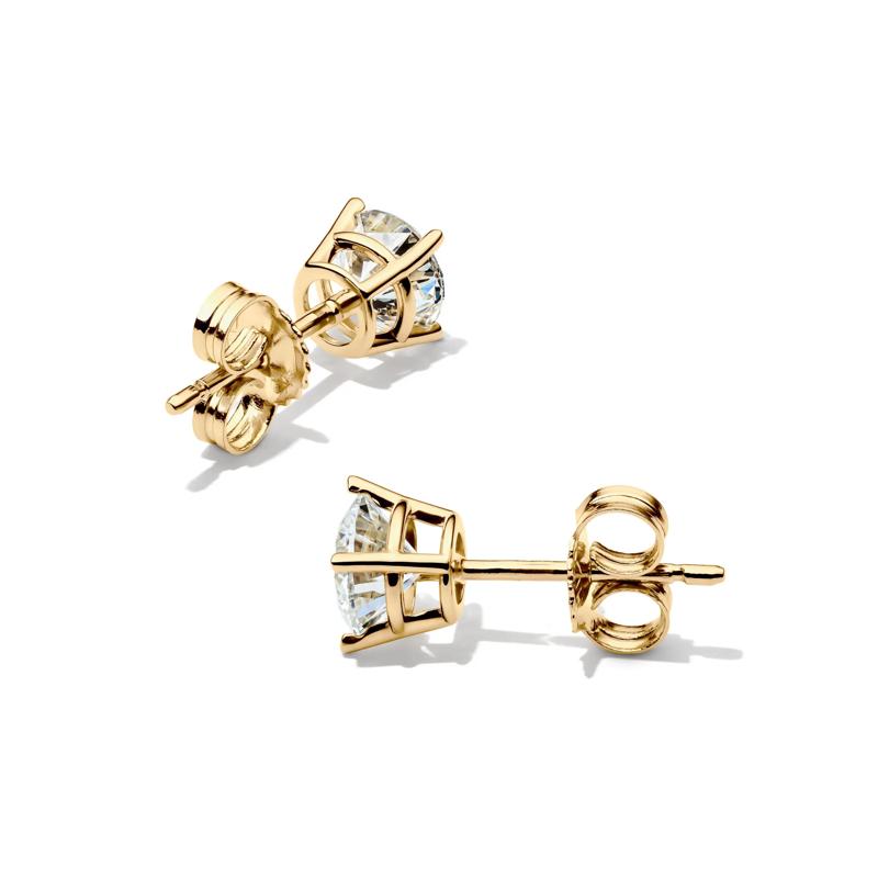 Diamond Round Solitaire Stud Earrings in 14K Yellow Gold &#40;1 ct. tw.&#41; – Image 2 of 4