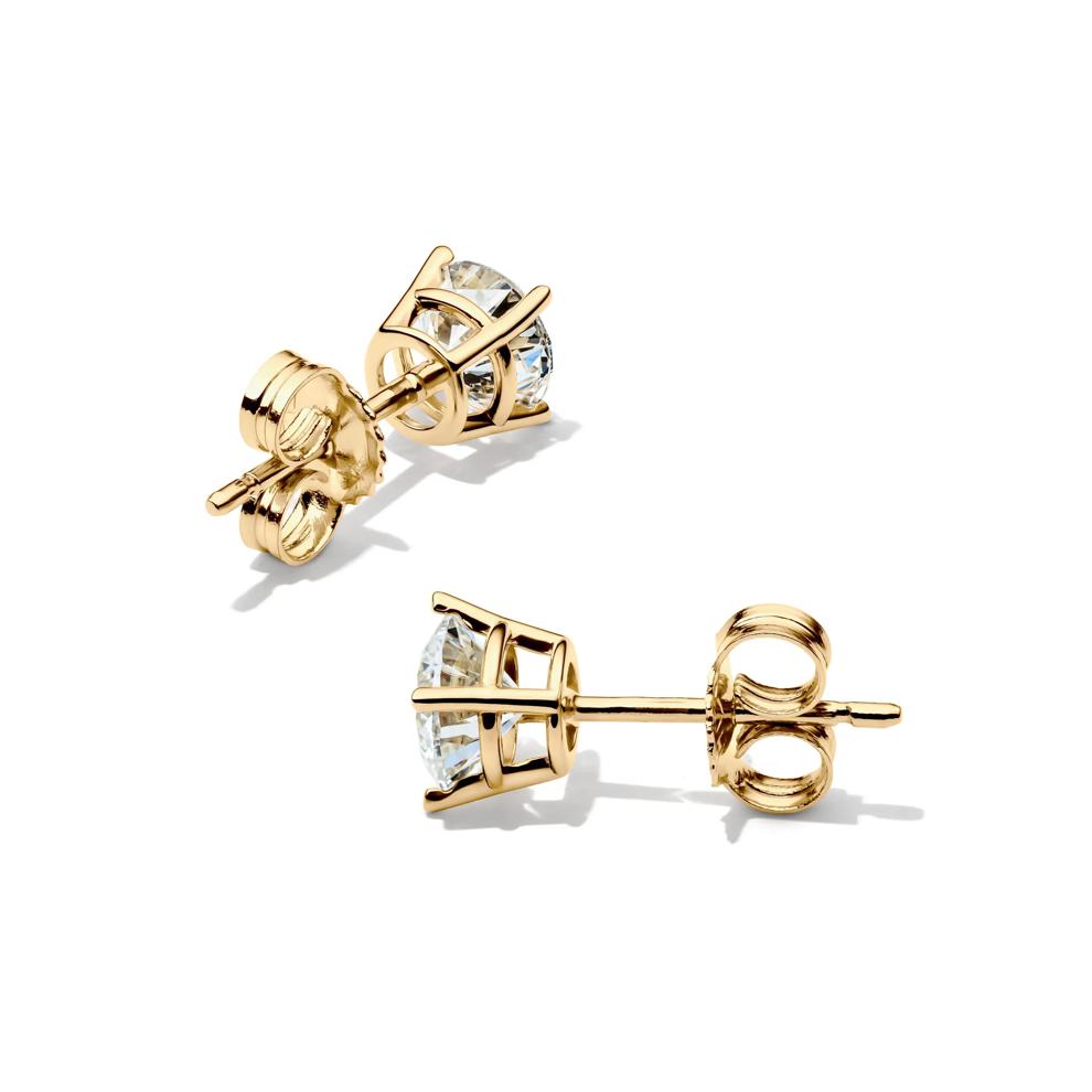 Diamond Round Solitaire Stud Earrings in 14K Yellow Gold (1 ct. tw.) – Image 2 of 3
