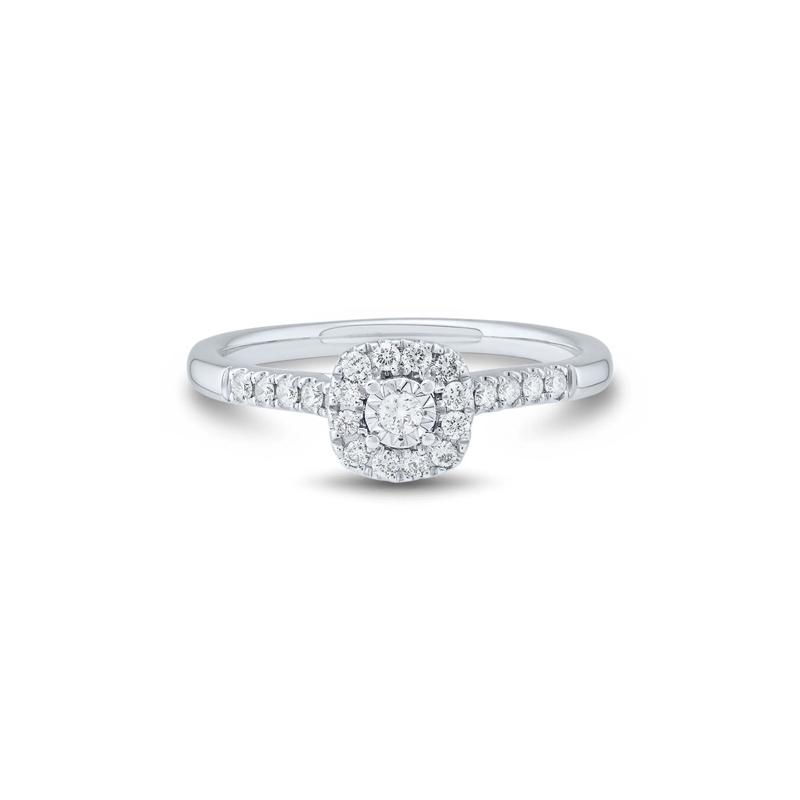 Round-Shaped Lab Grown Diamond Promise Ring with Halo in 10K White Gold &#40;1/4 ct. tw.&#41; – Image 1 of 3