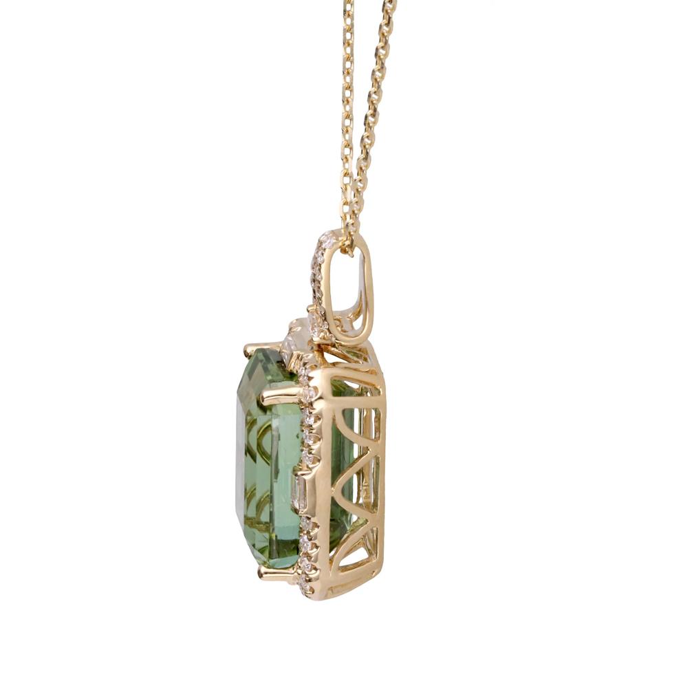 Green Tourmaline &amp; Diamond Halo Pendant Necklace in 14K Yellow Gold (3/8 ct. tw.) – Image 2 of 4