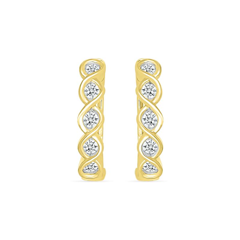 Diamond Twist Hoop Earrings in 10K Yellow Gold &#40;1/5 ct. tw.&#41; – Image 2 of 3