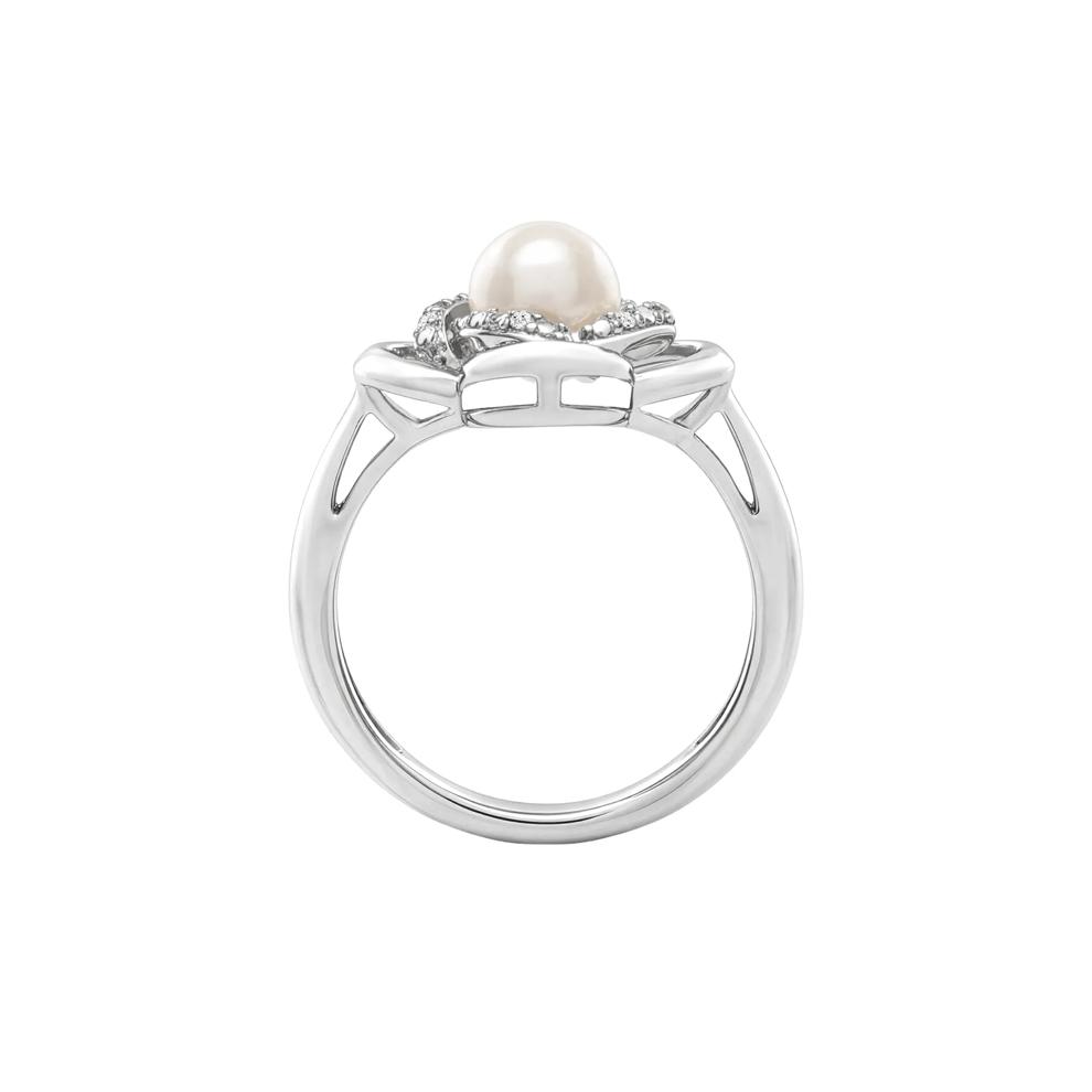 Freshwater Cultured Pearl &amp; Diamond Accent Clover Ring in Sterling Silver – Image 2 of 4