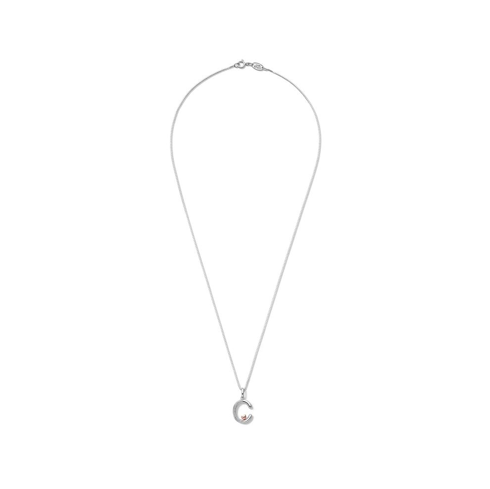 Diamond Accent Initial C Pendant in Sterling Silver and 14K Rose Gold – Image 2 of 5