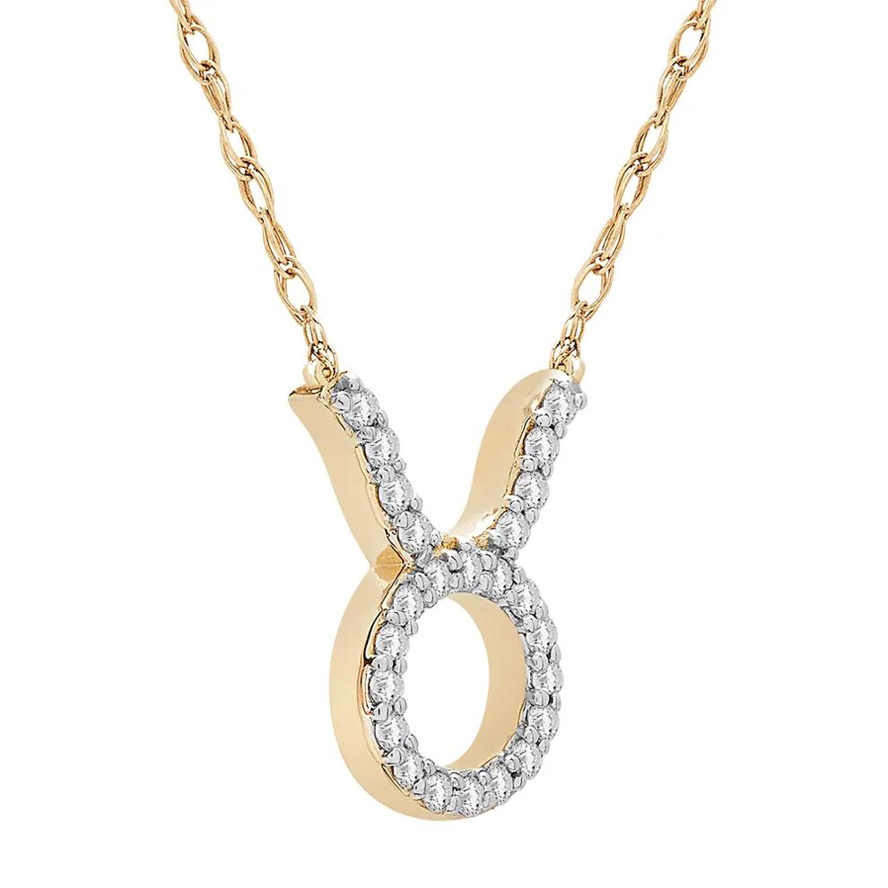 Taurus Zodiac Necklace with Diamonds in 10K Yellow Gold (1/10 ct. tw.)	 – Image 2 of 3