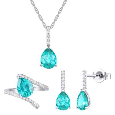 Lab-Created Tourmaline & Lab-Created White Sapphire Ring, Earring and Necklace Set in Sterling Silver