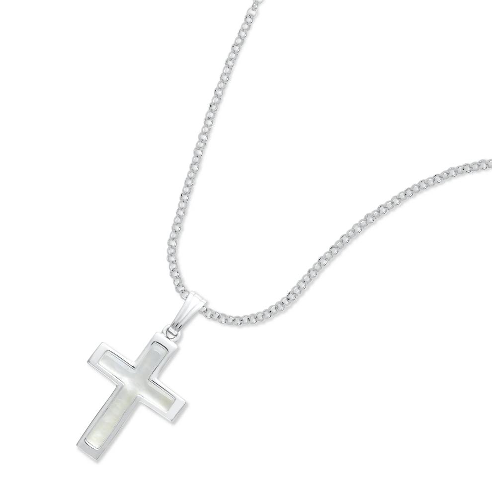 Mother of Pearl Cross Pendant Necklace in Sterling Silver – Image 4 of 4