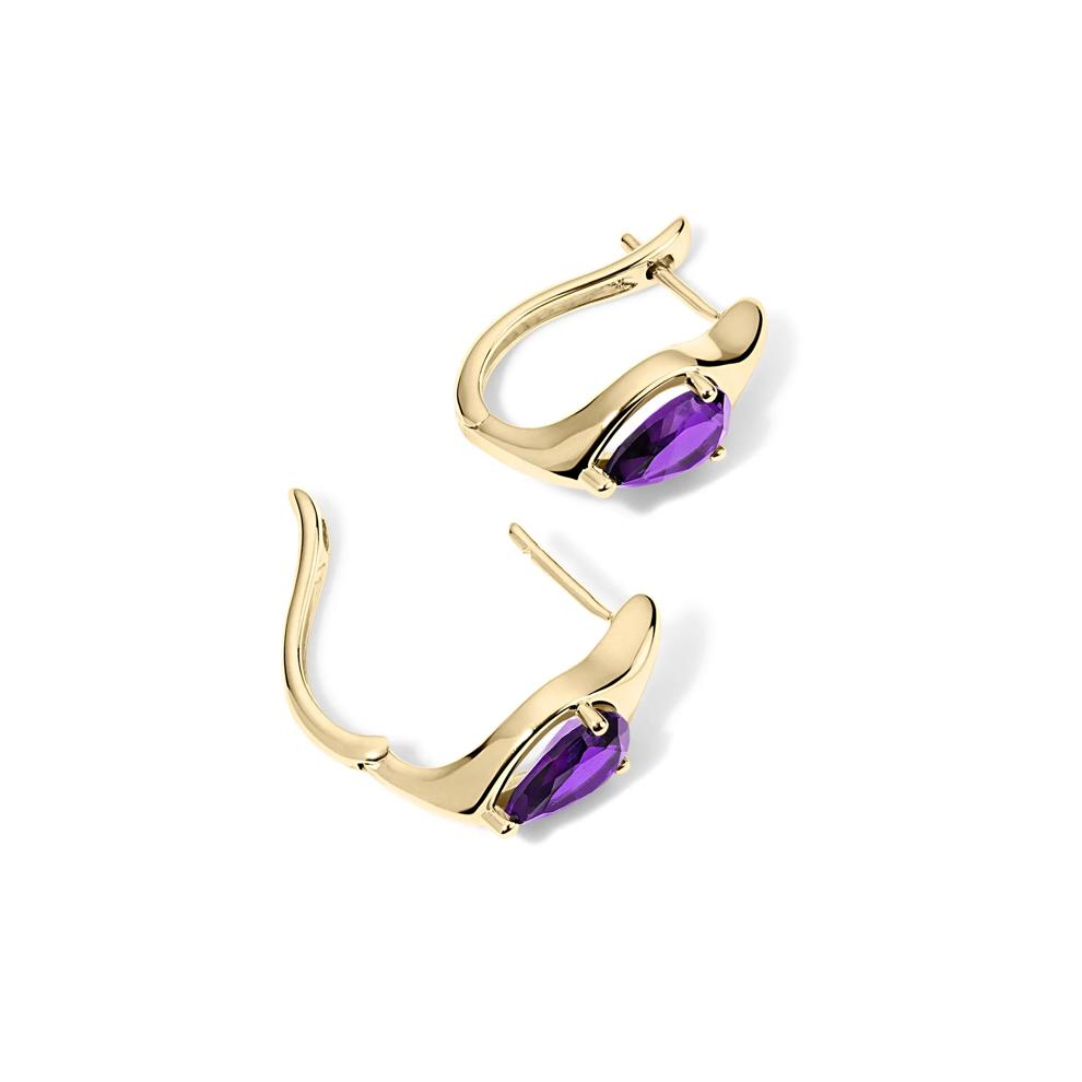 Amethyst Huggie Hoop Earrings in 10K Yellow Gold – Image 2 of 2