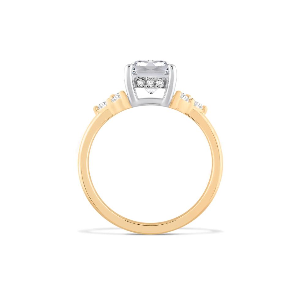 Lab Grown Diamond Elongated Cushion Center Engagement Ring in 14K Yellow &amp; White Gold (3 3/8 ct. tw.) – Image 2 of 4