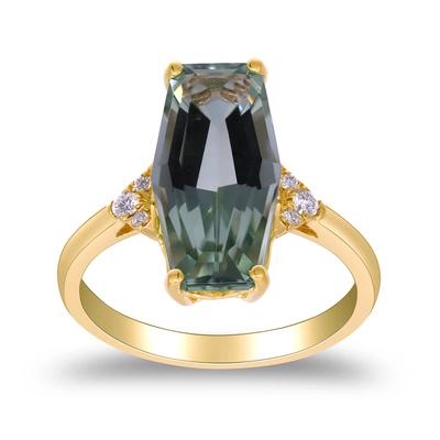 Elongated Cushion Green Quartz & Diamond Accent Ring in 10K Yellow Gold
