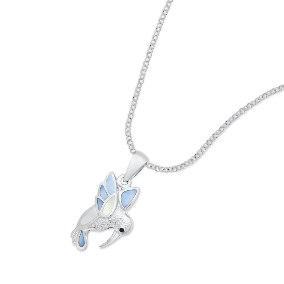 Blue Sapphire &amp; Mother of Pearl Hummingbird Pendant Necklace in Sterling Silver – Image 4 of 4