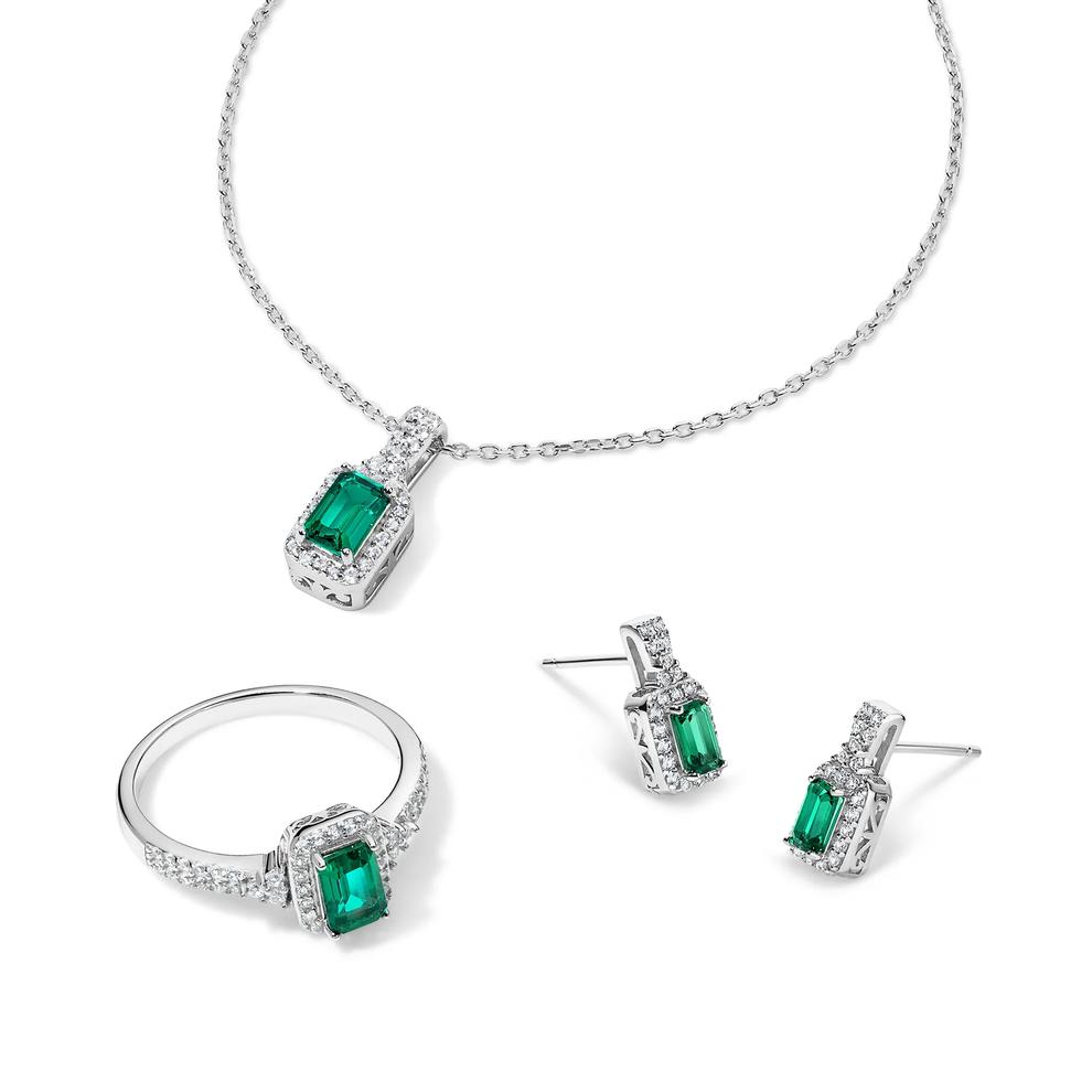 Lab-Created Emerald &amp; Lab-Created White Sapphire Halo Ring, Earrings, &amp; Pendant Boxed Set in Sterling Silver – Image 1 of 4