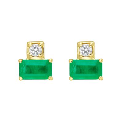Emerald & Diamond Accent Stud Earrings in 10K Yellow Gold