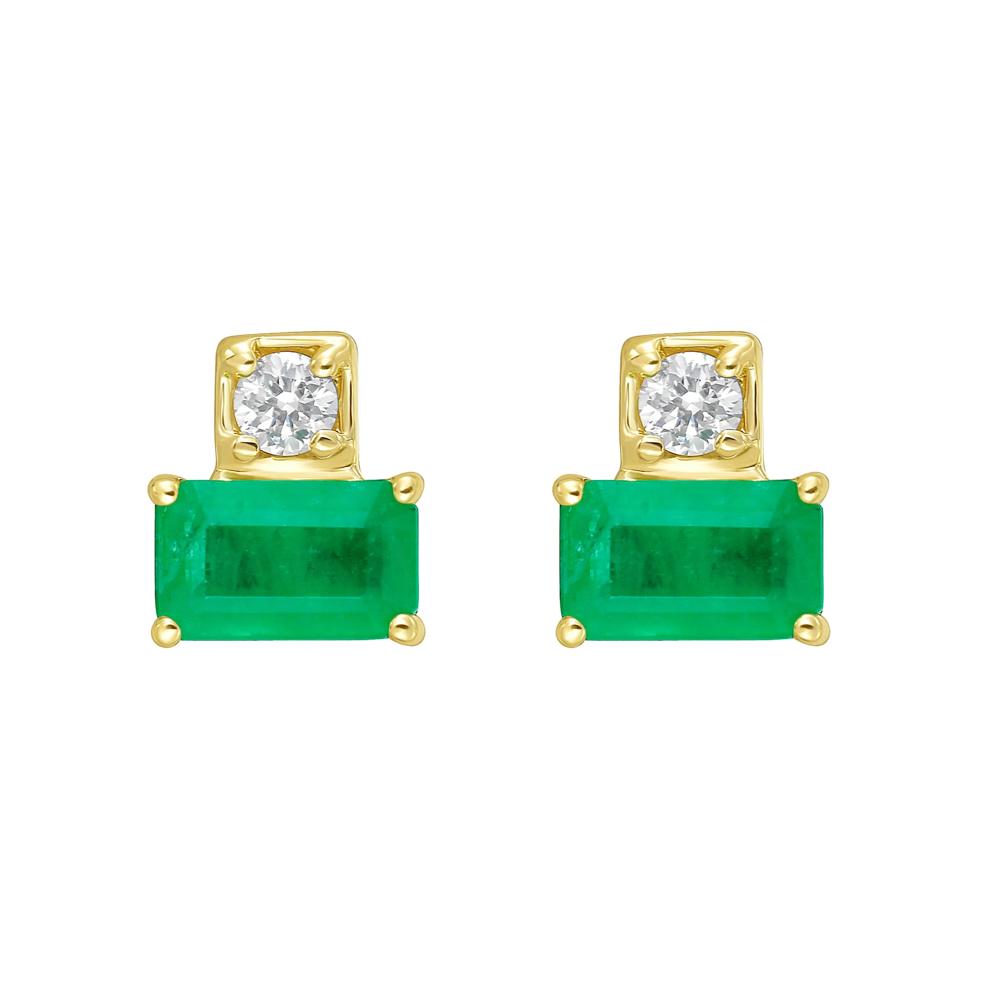Emerald &amp; Diamond Accent Stud Earrings in 10K Yellow Gold – Image 1 of 2