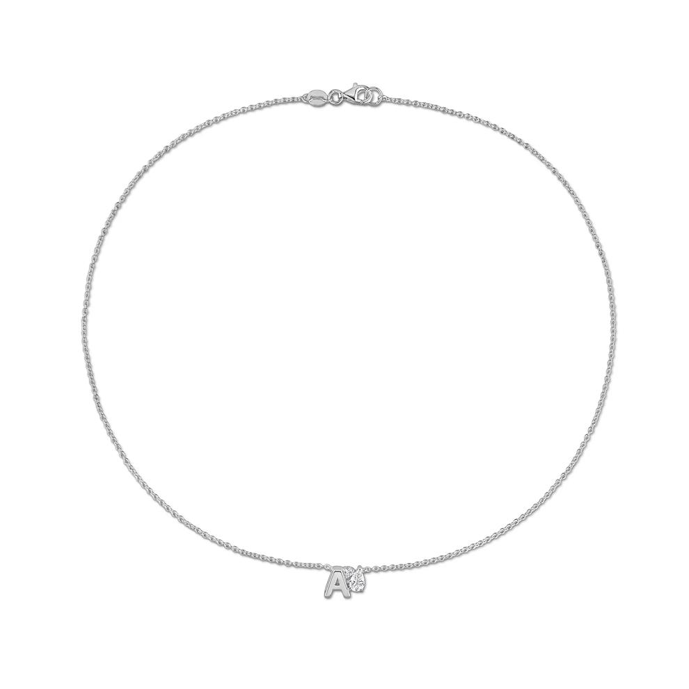 Lab-Created White Sapphire A Initial Pendant Necklace in Sterling Silver – Image 3 of 4