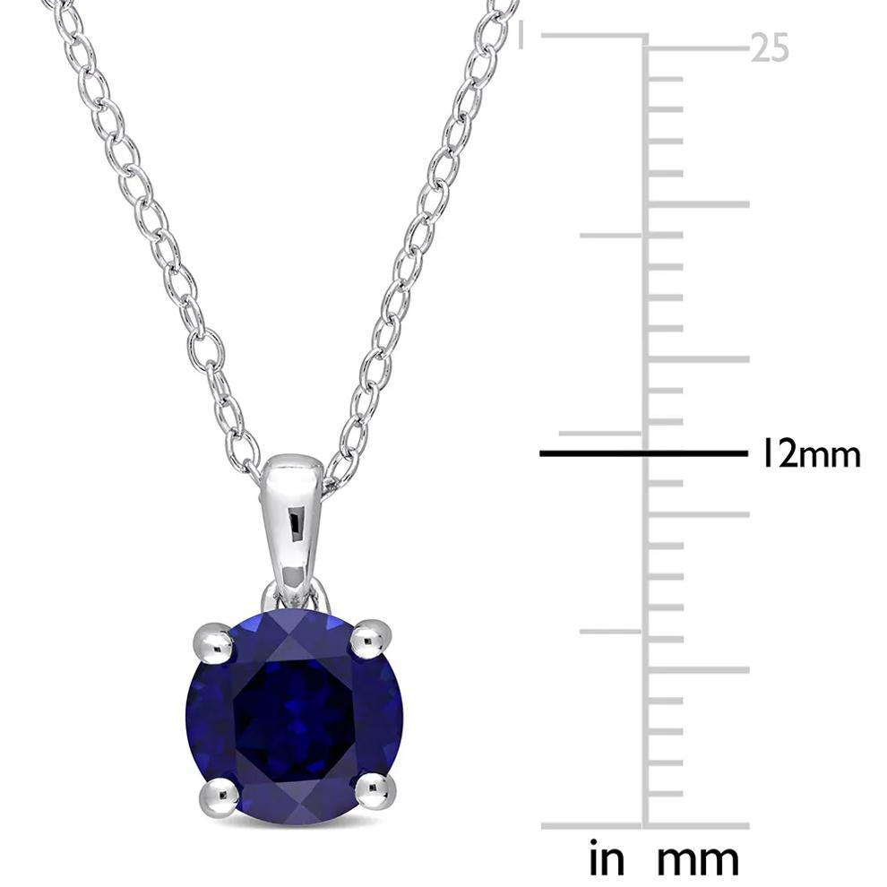 Lab Created Blue Sapphire Pendant in Sterling Silver  – Image 3 of 4