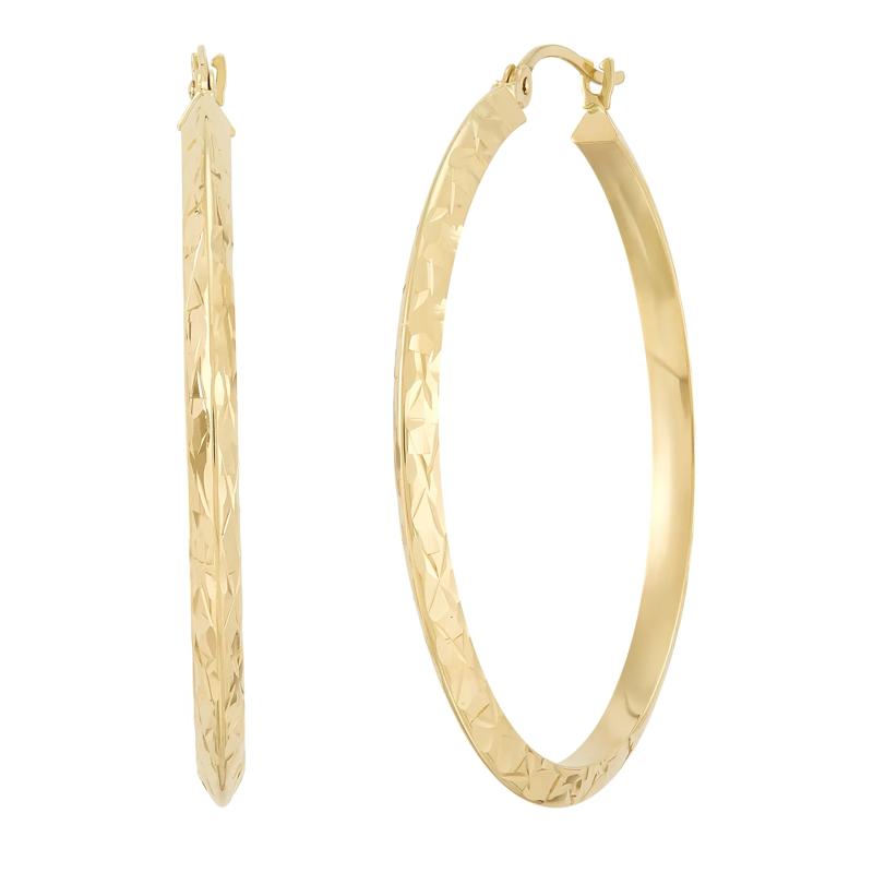 Diamond-Cut Knife-Edge Hoop Earrings in 14K Yellow Gold, 31x35MM – Image 1 of 1