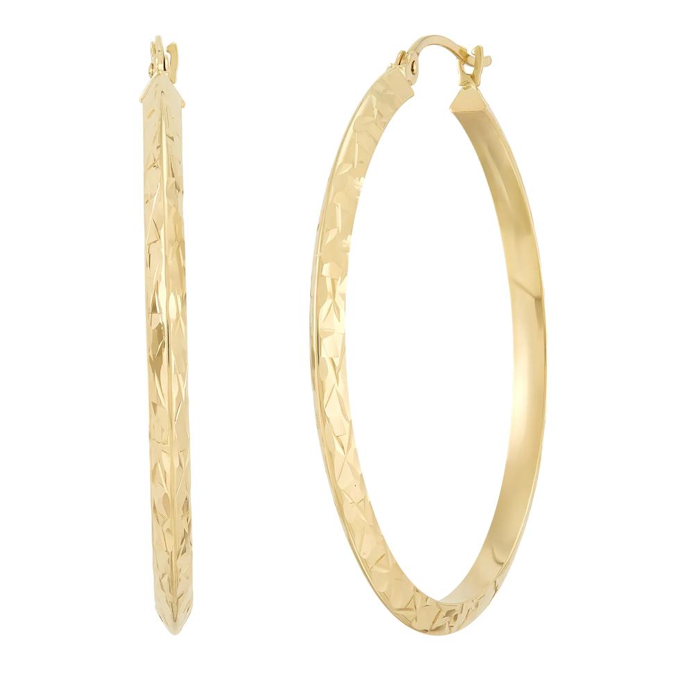 Diamond-Cut Knife-Edge Hoop Earrings in 14K Yellow Gold, 31x35MM – Image 1 of 1