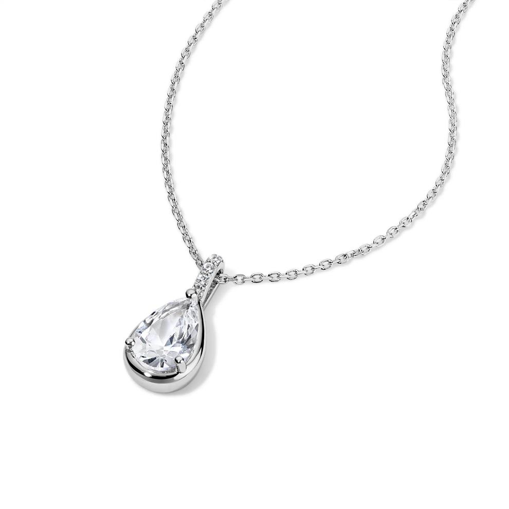 Lab-Created White Sapphire Pear-Shaped Pendant Necklace in Sterling Silver – Image 4 of 4