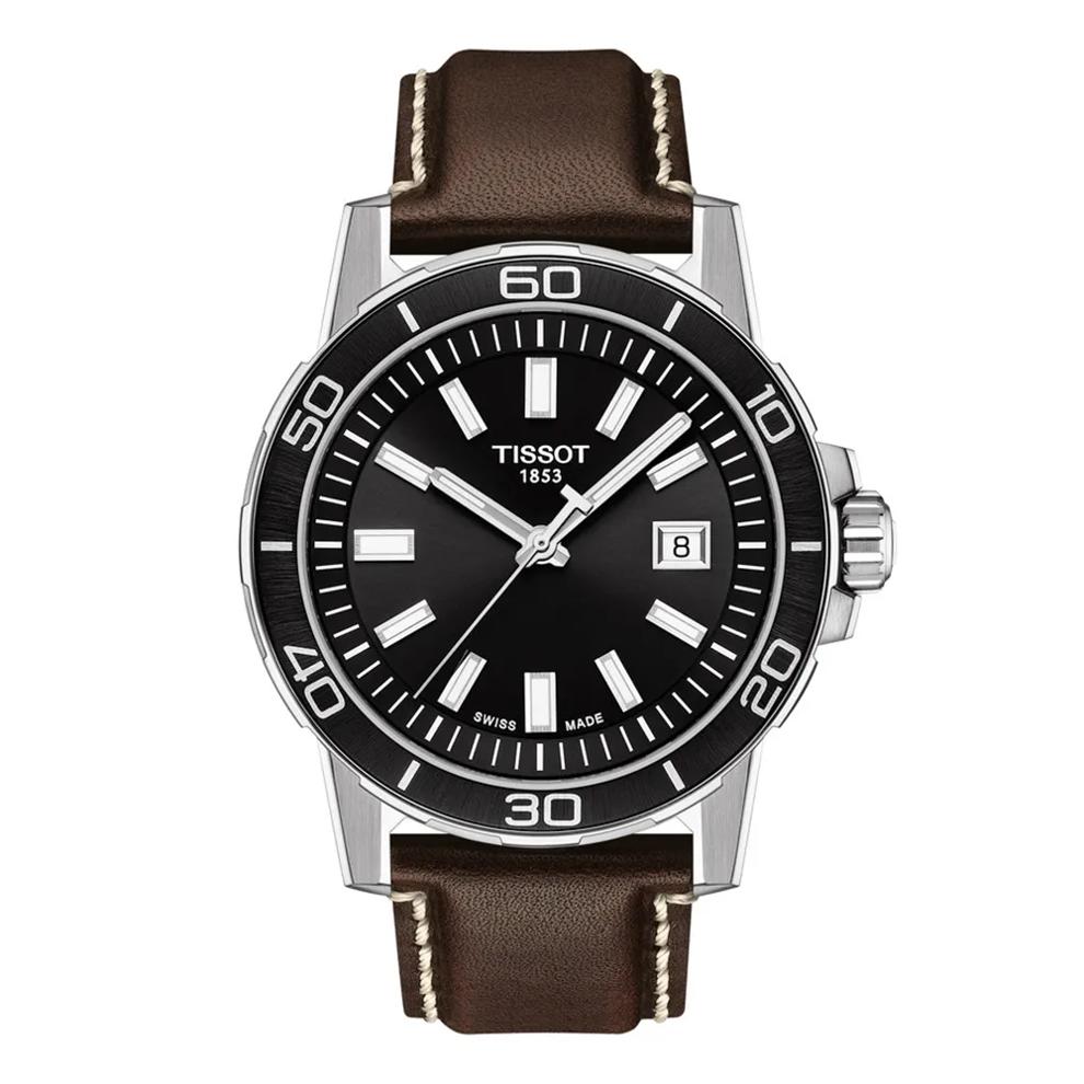 Black Supersport Chrono Men&rsquo;s Watch with Black Leather Bracelet in Stainless Steel – Image 1 of 3