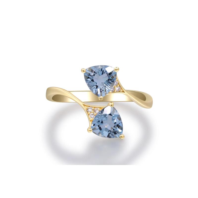 Aquamarine and Diamond Accent Bypass Ring in 10K Yellow Gold – Image 1 of 5
