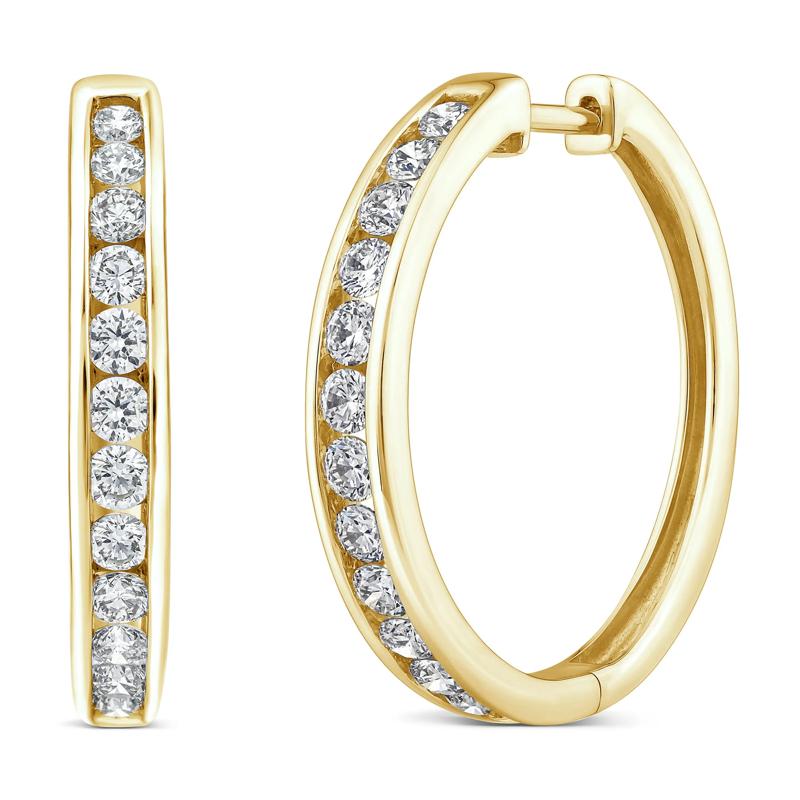 Diamond Channel-Set Hoop Earrings in 10K Yellow Gold &#40;1 ct. tw.&#41; – Image 1 of 2