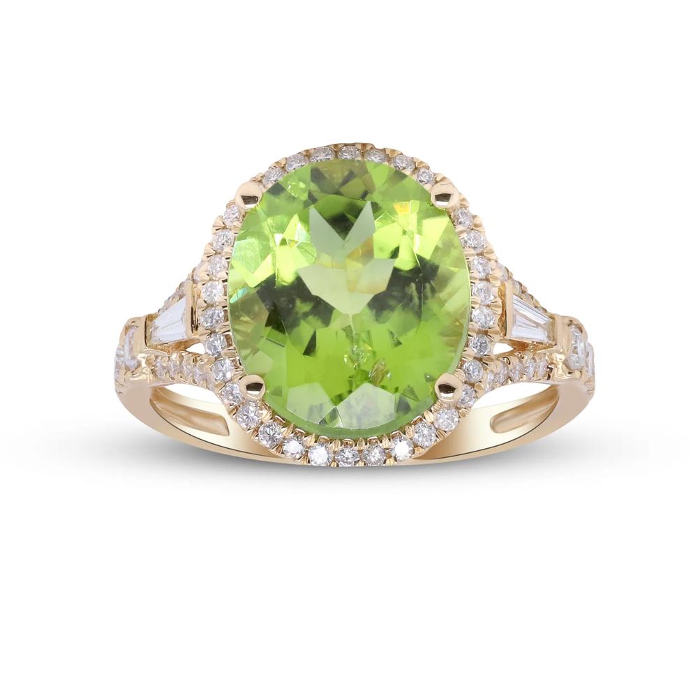 Oval Peridot &amp; Diamond Halo Ring in 14K Yellow Gold (1/2 ct. tw.) – Image 5 of 5