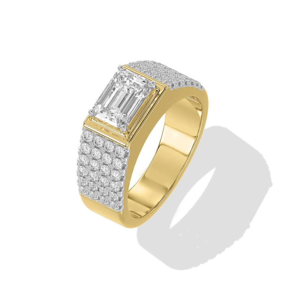Men's Lab Grown Diamond Emerald Center Ring in 10K Yellow Gold (3 ct. tw.) – Image 2 of 4