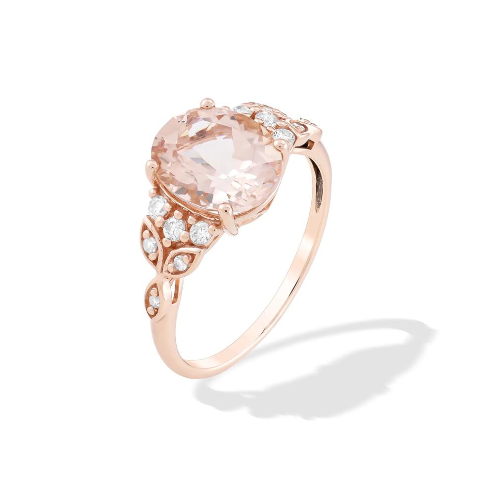 Oval Morganite &amp; Diamond Ring in 10K Rose Gold (1/7 ct. tw.) – Image 4 of 4
