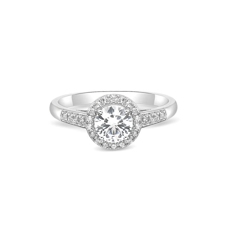 Lab Created White Sapphire &amp; 1/8 ct. tw. Diamond Ring in Sterling Silver – Image 1 of 3