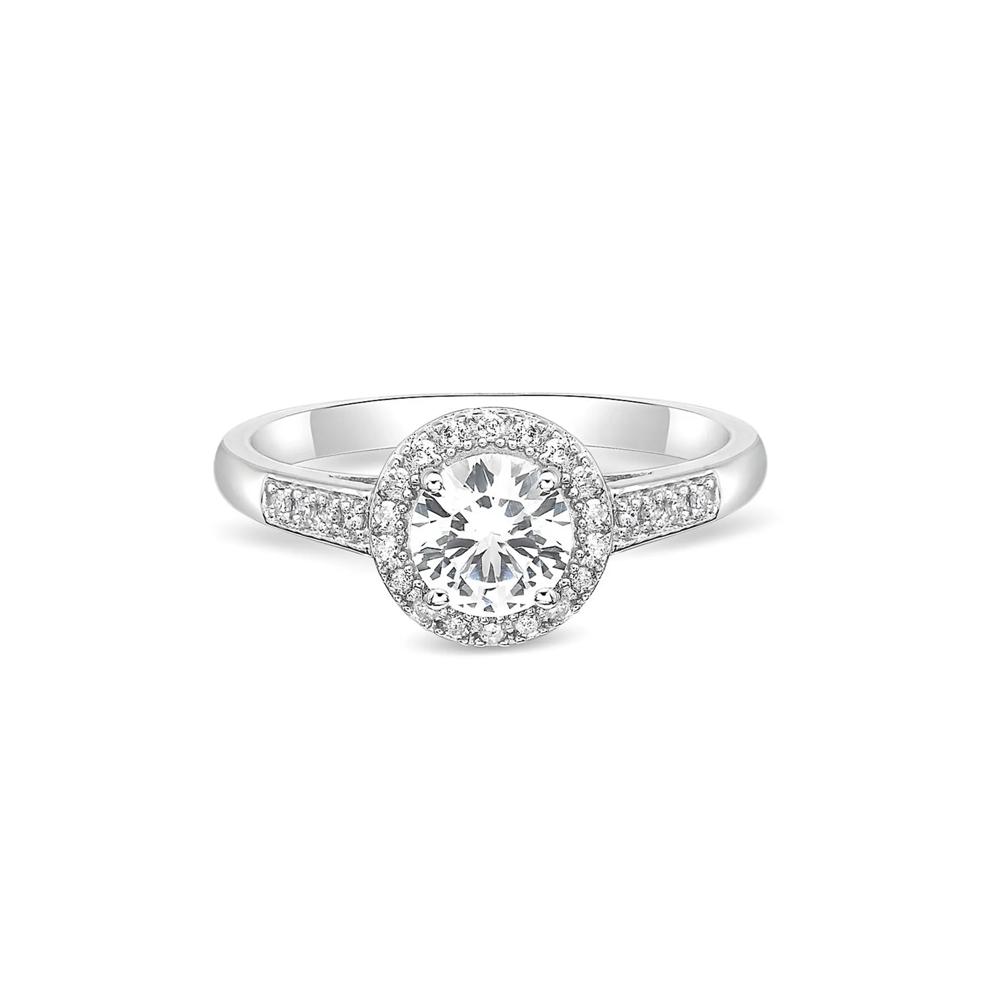 Lab Created White Sapphire &amp; 1/8 ct. tw. Diamond Ring in Sterling Silver – Image 1 of 3