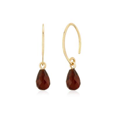 Briolette Garnet Ear Wire Drop Earrings in 14K Yellow Gold